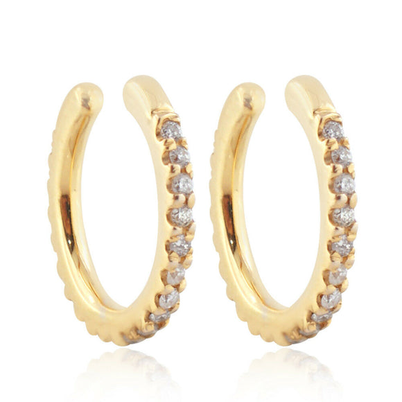 14k Solid Gold Natural Pave Diamond Beautiful Ear Cuff Earrings Jewelry
