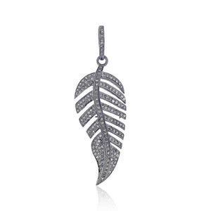 Genuine Pave Set Diamond 925 Sterling Silver Feather Pendant Jewelry PEMJOS-512