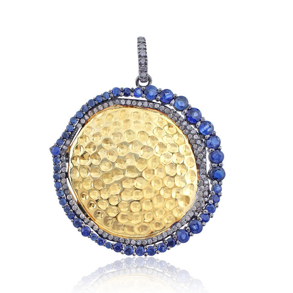 Genuine Pave Diamond Sapphire 925 Silver Gold Plated Pendant Jewelry PEMJ-827