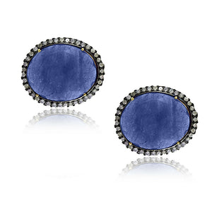 Blue Sapphire Gemstone Stud Earrings Handmade Gold 925 Silver Diamond Jewelry