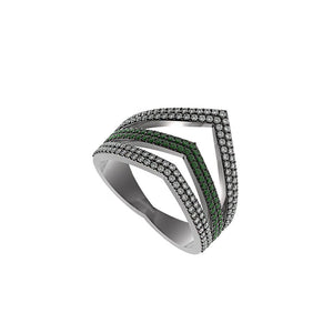 0.66ct Pave White Diamond Chrome Diopside 925 Sterling Silver Ring Jewelry Sz 6