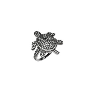 1.14ct Pave White Diamond 925 Solid Silver Turtle Handmade Ring Jewelry Size 6.5