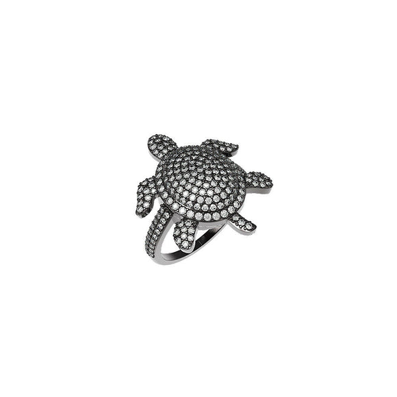 1.14ct Pave White Diamond 925 Solid Silver Turtle Handmade Ring Jewelry Size 6.5