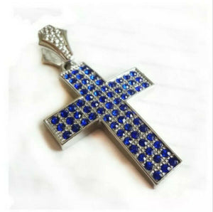 Lucky Holly cross Pendant HipHop Style blue Diamond Studded Sterling Silver925