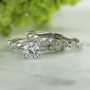 14k White Gold Over Vintage Inspired 1.40 ct TDW Diamond Engagement Ring Set