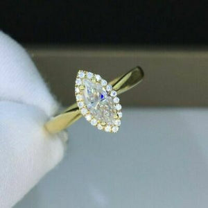 14K Yellow Gold Finish 1.00 CT Marquise Cut Double Halo Diamond Engagement Ring