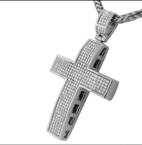 Holly cross Pendant HipHop Style Diamond Studded chain Solid Sterling Silver 925