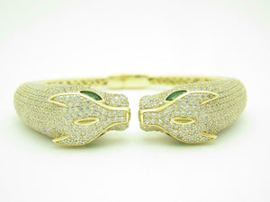 14k Yellow Gold Pave White Diamond Panther Cuff Bangle Bracelet Sterling Silver