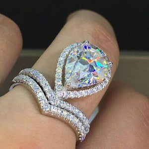 5.00 Ct Pear-Cut Diamond Halo Bridal Set Engagement Ring 14K White Gold Finish