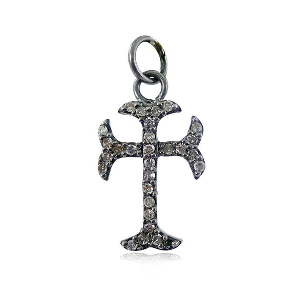 Natural Pave Set Diamond 925 Solid Silver Holy Cross Religious Pendant Jewelry