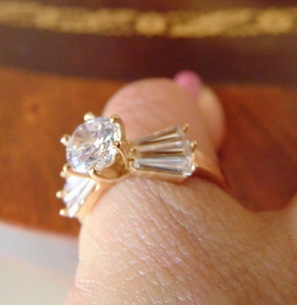 Solid 14K Yellow Gold Round Man Made Diamond Engagement Ring 4 5 6 7 8 9 10