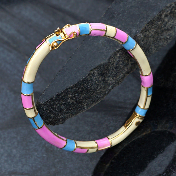 925 Silver Lock 14k Gold Multi Color Enamel Beautiful Bangle Jewelry BAMJ-250