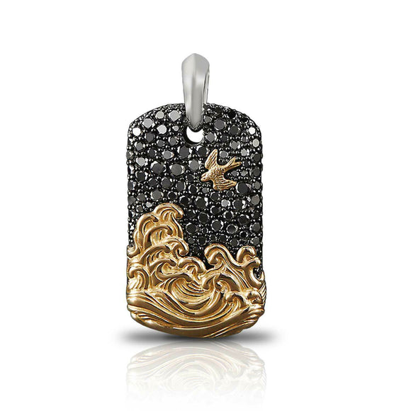 DAVID YURMAN WAVES DOG TAG PENDANT WITH BLACK DIAMONDS AND 18K YELLOW GOLD OVER