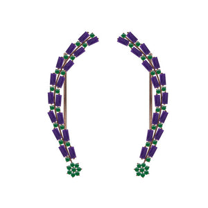 Natural Amethyst Baguette Green Emerald 14k Rose Gold Ear Cuff Earrings Jewelry