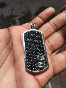 RARE DAVID YURMAN EXTRA LARGE XL PAVE BLACK DIAMOND DOG TAG PENDANT 2"