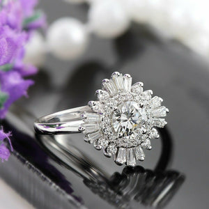 Vintage 1.50 CT Fancy Shape Diamond 14k White Gold Over Cluster Ballerina Ring