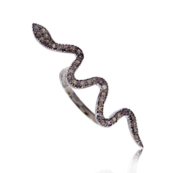 0.32cts Natural Pave Diamond 925 Sterling Silver Snake Wrap Ring Jewelry Size 7