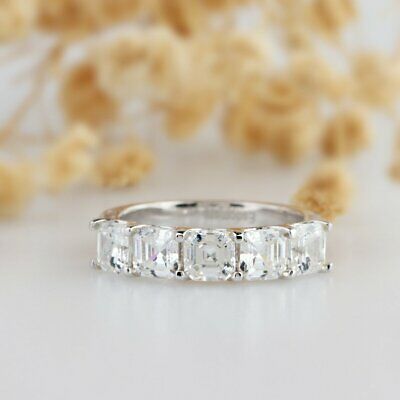 4.00 Ct Solid 14K White Gold Over 5 Stones Asscher Cut Anniversary Band Ring