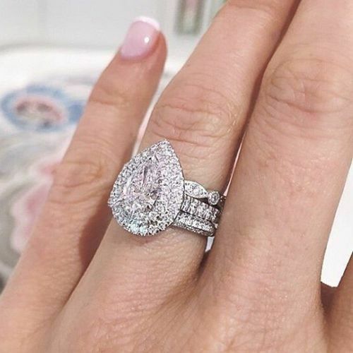 3Ct White Pear Moissanite Engagement Ring Matching Bridal Set 925Sterling Silver