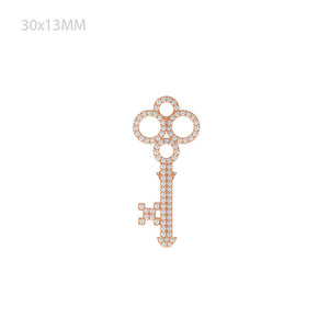 Fine 14k Rose Gold Natural Pave White Diamond Magical Key Charm Pendant Jewelry