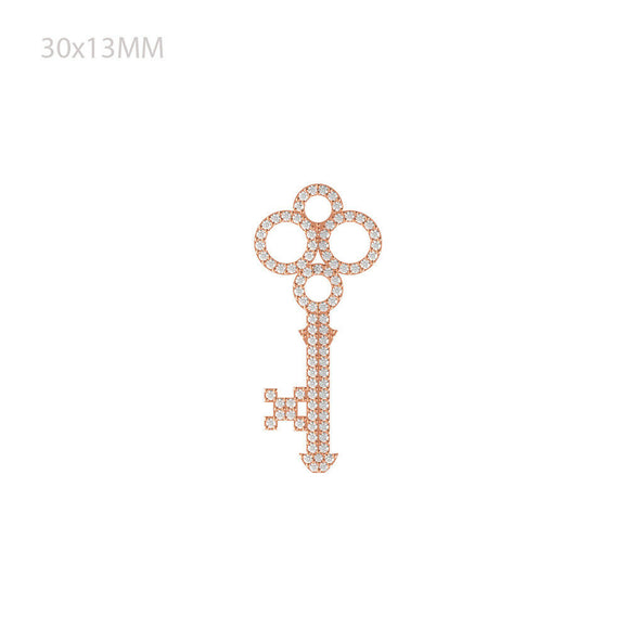 Fine 14k Rose Gold Natural Pave White Diamond Magical Key Charm Pendant Jewelry