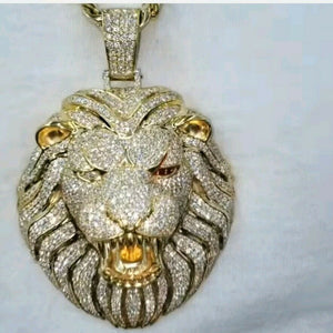 Big LION FACE Pendant HipHop Style Diamond Studded Solid Sterling SILVER925