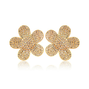 Natural Micro Pave Diamond 14k Yellow Gold Stud Flower Earrings Womens Jewelry