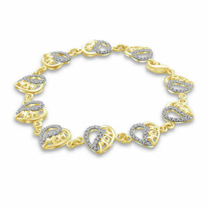 1.00 CT Round Diamond 14K Yellow Gold Over 925 Silver Heart 7.5" Tennis Bracelet