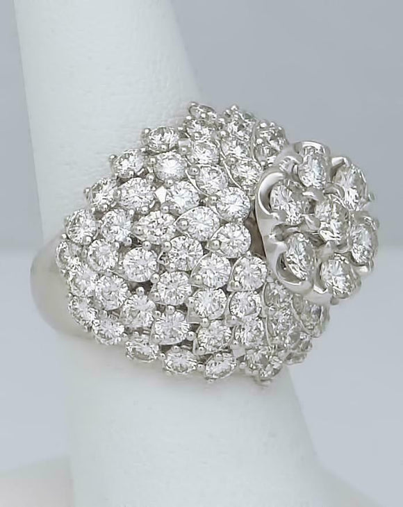 14k White Gold FN 6.24CT Round Diamond Flower Cluster Engagement Statement Ring