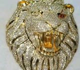 Big LION FACE Pendant HipHop Style Diamond Studded Solid Sterling SILVER925