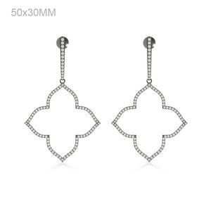 0.91cts Natural Pave Diamond 925 Silver Floral Dangle Earrings Womens Jewelry