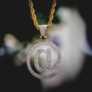 Estate 1.8Ct Diamond Yellow Gold @ Symbol Pendant Necklace Over 925 Silver