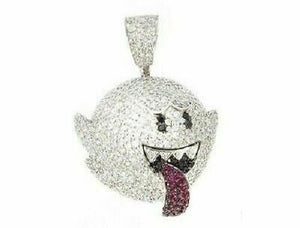 3.00 Ct Mens Mario Ghost Multi Color Diamond Pendant Round 14K White Gold Over