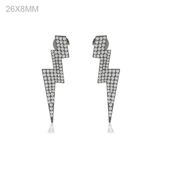 Genuine Pave Diamond 925 Sterling Silver Lightning Bolt Stud Earrings Jewelry