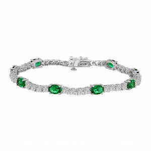 Womens Lab Created Green Emerald & Diamond 14k White Gold Over Tennis Bracelet