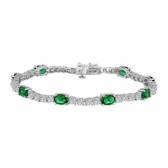 Womens Lab Created Green Emerald & Diamond 14k White Gold Over Tennis Bracelet