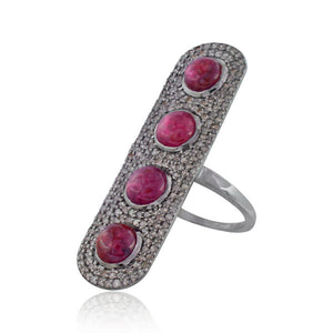 Genuine Pink Ruby Pave Diamond 925 Sterling Silver Ring Jewelry Sz 7.5 RIMJ-318