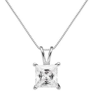 1.0 ct Princess Cut Solitaire 14k White Gold Over Diamond Pendant With 18" Chain