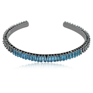 3.26ct Natural Blue Topaz Baguettes 925 Sterling Silver Beautiful Bangle Jewelry