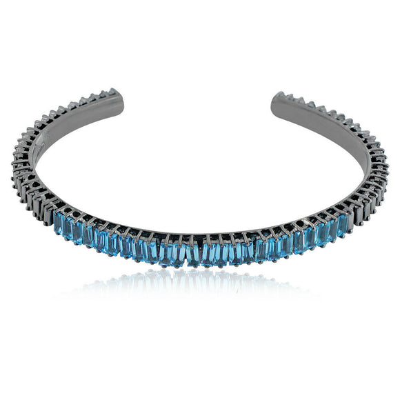 3.26ct Natural Blue Topaz Baguettes 925 Sterling Silver Beautiful Bangle Jewelry