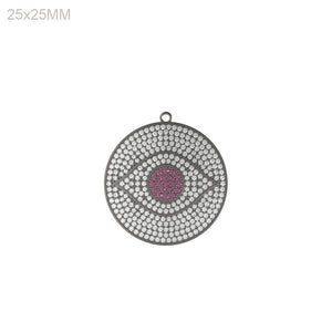 925 Sterling Silver Pave Setting Diamond Ruby Evil Eye Charm Pendant Jewelry