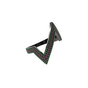 1.37ct Natural Chrome Diopside Ruby 925 Sterling Silver Zigzag Ring Jewelry Sz 7