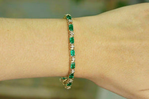 3.50 Ct Baguette Cut Green Emerald 14K Yellow Gold Over Tennis Bracelet 8"