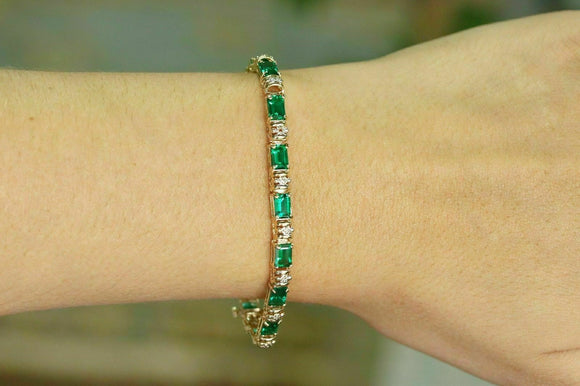 3.50 Ct Baguette Cut Green Emerald 14K Yellow Gold Over Tennis Bracelet 8