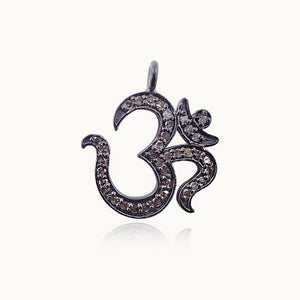 0.35Cts Exotic Pave Diamond 925 Sterling Silver Symbol of God OM Pendant Jewelry