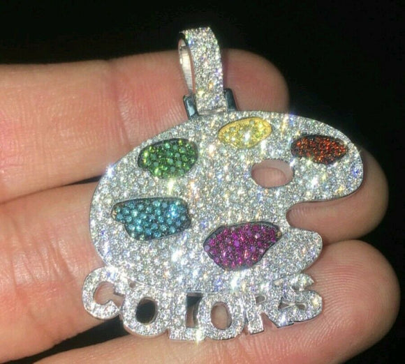 Lucky color pot Pendant HipHop Style Diamond Studded Solid Sterling Silver 925