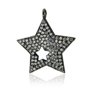 0.75ct Natural Pave Diamond 925 Solid Silver Handmade Star Charm Pendant Jewelry