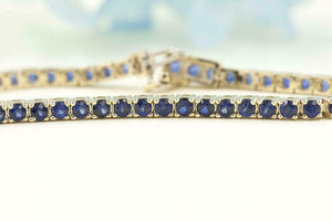 3.75 Ct Round Cut Blue Sapphire Womens Tennis Bracelet 8" 14K Yellow Gold Over