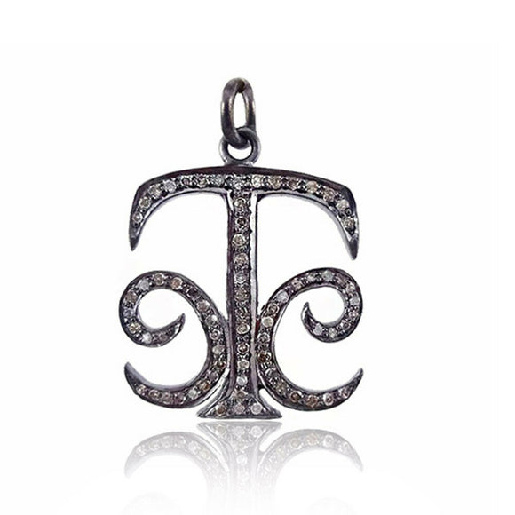 0.59Cts Fabulous Pave Diamond 925 Sterling Silver Fleur De Lis Pendant Jewelry