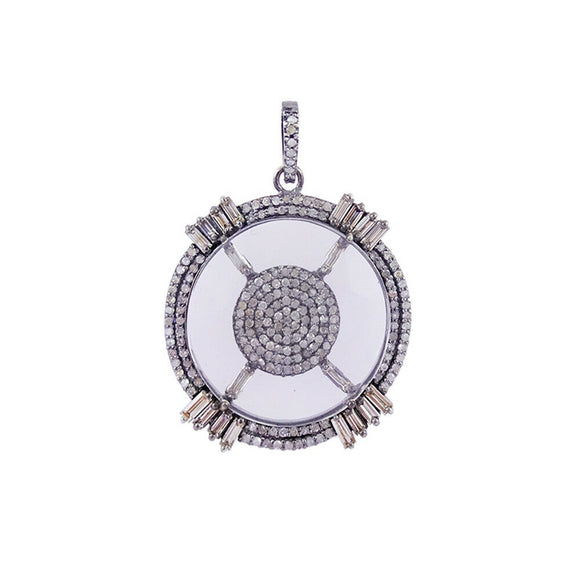 Gorgeous White Crystal Pave Baguette Diamond 925 Silver Pendant Jewelry PE-269